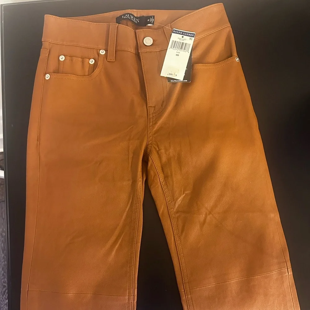 NWT Lauren Ralph Lauren Lamb Skin Brown Pants - Picture 4 of 5